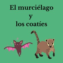 A bat and a coatis next to each other against a green background.