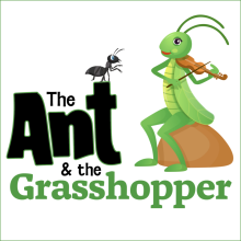 An ant looks at a grasshopper who is playing a violin.