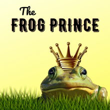 Frog wearing a crown, sitting in grass