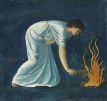 Hero lighting the Beacon for Leander by Edward Burne-Jones. Image by Storynory.com.