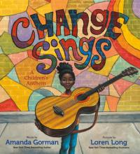 A colorful book cover shows a black girl holding an oversized guitar.