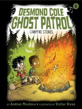 Image of book cover feature a Latino boy and an black boy roasting marshmallows by a campfire with a green ghost creature behind them.