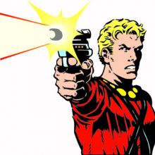 flash gordon shooting space gun, comic book image 1935, 