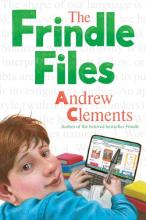 Book cover shows a white boy with brown hair looking at the reader with a laptop, stacks of books, paper, and a pen in the background.